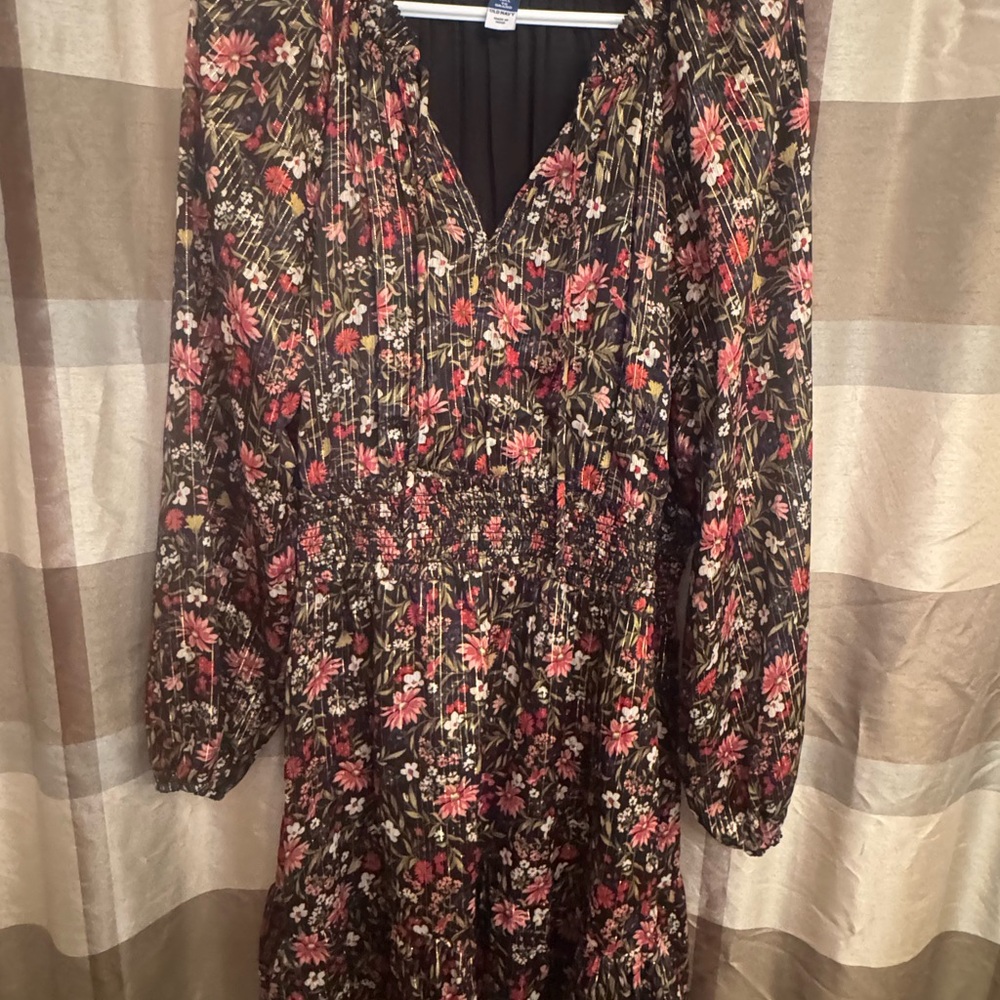 Old Navy Pink and Red Long Sleeve V-Neck Sundress